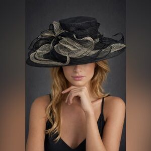 Marzi Firenze Black Natural Handmade hat Straw Sinamay Hat Made in Italy Couture